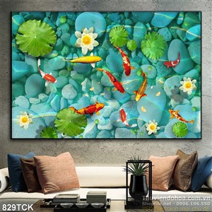 Tranh cá chép hoa sen bơi lội psd in uv Tranh cá chép hoa sen bơi lội psd in uv