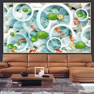 Tranh 3d cá vàng đẹp lá sen Tranh 3d cá vàng đẹp lá sen