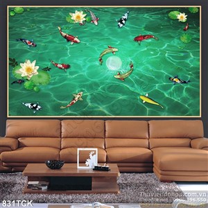 Tranh cá chép bơi dưới ánh trắng đẹp psd in uv Tranh cá chép bơi dưới ánh trắng đẹp psd in uv