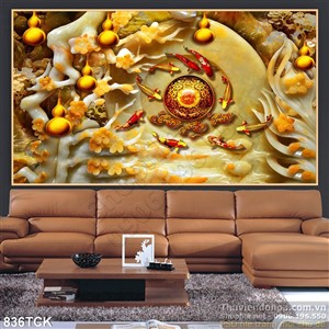 Tranh cá koi quần tụ và nền giả ngọc 3d in uv Tranh cá koi quần tụ và nền giả ngọc 3d in uv