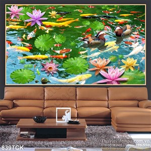 Tranh hồ cá koi in kính 3d đẹp Tranh hồ cá koi in kính 3d đẹp