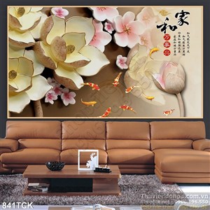 Tranh giả ngọc cá koi chữ thư pháp Tranh giả ngọc cá koi chữ thư pháp