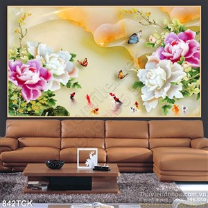 Tranh in uv giả ngọc hoa mẫu đơn Tranh in uv giả ngọc hoa mẫu đơn