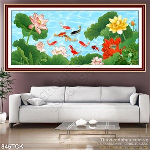 Tranh hoa sen và cá koi đẹp psd Tranh hoa sen và cá koi đẹp psd