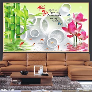 Tranh 3d wall bông sen và cá chép Tranh 3d wall bông sen và cá chép