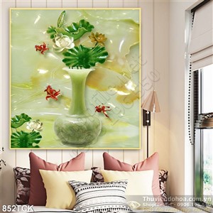Tranh bình hoa sen cổ giả ngọc đẹp ấn tượng Tranh bình hoa sen cổ giả ngọc đẹp ấn tượng