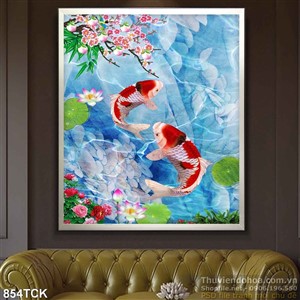 Tranh cá chép chơi đùa 3d Tranh cá chép chơi đùa 3d