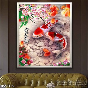 Tranh cá chép yêu thương đẹp in 3d Tranh cá chép yêu thương đẹp in 3d