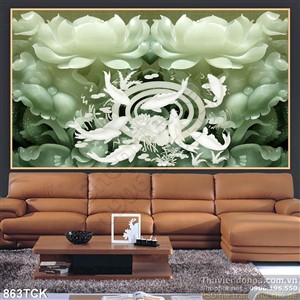 Tranh giả ngọc sen và koi Tranh giả ngọc sen và koi