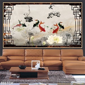 Tranh cá chép vẽ sơn dầu bơi lội Tranh cá chép vẽ sơn dầu bơi lội