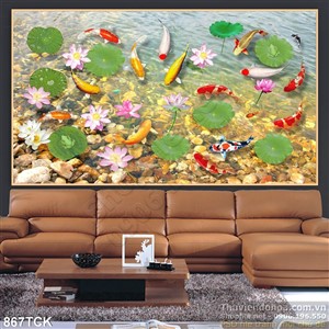 Tranh đàn koi tung tăng bơi lội 3d in uv Tranh đàn koi tung tăng bơi lội 3d in uv