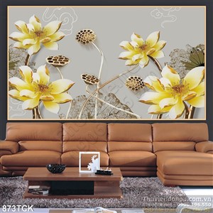 Tranh hoa sen bằng mạ vàng ấn tượng Tranh hoa sen bằng mạ vàng ấn tượng