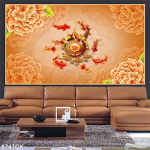 Tranh cá koi quần hội bên viên ngọc đẹp psd Tranh cá koi quần hội bên viên ngọc đẹp psd