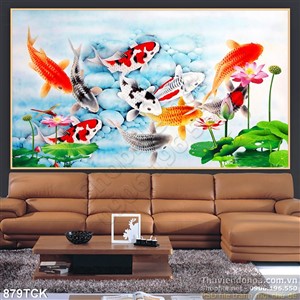 Tranh hoa sen và cá chép psd ấn tượng in uv Tranh hoa sen và cá chép psd ấn tượng in uv