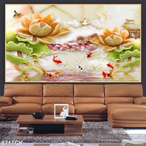 Tranh hoa sen giả ngọc và cá chép nhảy tung tăng Tranh hoa sen giả ngọc và cá chép nhảy tung tăng