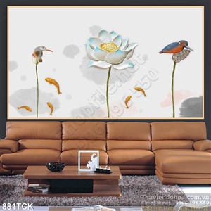 Tranh hoa sen và chú chim bối cá in uv Tranh hoa sen và chú chim bối cá in uv
