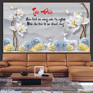 Tranh tài đức hoa sen và con nai Tranh tài đức hoa sen và con nai