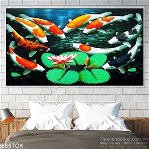 Tranh vẽ 3d in uv cá koi Tranh vẽ 3d in uv cá koi