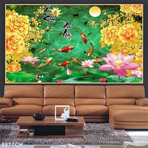 Tranh cá koi dưới ánh trăng in uv Tranh cá koi dưới ánh trăng in uv