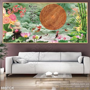 Tranh trường thọ hoa sen psd in uv Tranh trường thọ hoa sen psd in uv