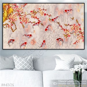 Tranh cá chép đẹp và cá chép bơi nền sỏi trắng Tranh cá chép đẹp và cá chép bơi nền sỏi trắng