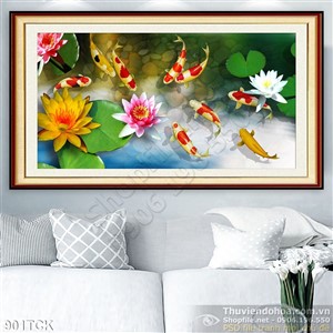 Tranh sen và koi 3d Tranh sen và koi 3d