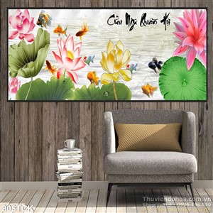 Tranh sen đỏ cửu ngưu quần hội in uv wall Tranh sen đỏ cửu ngưu quần hội in uv wall