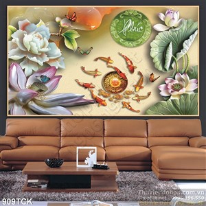 Tranh giả ngọc 3d in uv cá chép là hoa sen Tranh giả ngọc 3d in uv cá chép là hoa sen