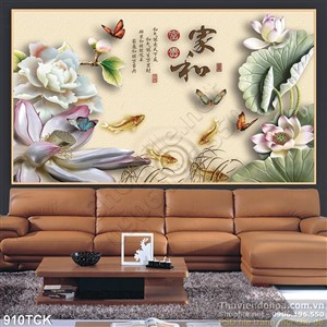 Tranh 3d hoa sen giả ngọc in uv cá chép Tranh 3d hoa sen giả ngọc in uv cá chép