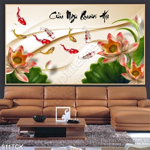 Tranh koi và sen giả ngọc 3d cửu ngư wall Tranh koi và sen giả ngọc 3d cửu ngư wall