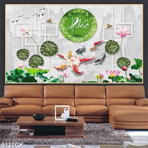 Tranh sen  và cá chép chữ phúc giả ngọc Tranh sen  và cá chép chữ phúc giả ngọc