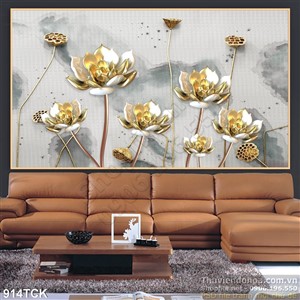 Tranh hoa sen giả ngọc 3d mạ vàng in uv Tranh hoa sen giả ngọc 3d mạ vàng in uv