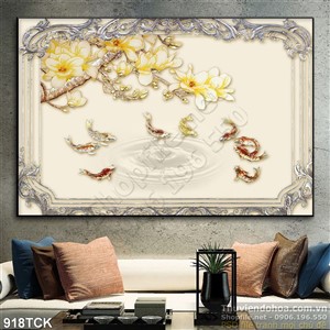 Tranh giọt nước và cá chép 3d Tranh giọt nước và cá chép 3d