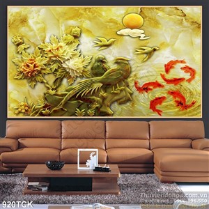 Tranh giả ngọc và cá 3d psd Tranh giả ngọc và cá 3d psd