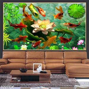 Tranh giả ngọc wall sen 3d và cá chép Tranh giả ngọc wall sen 3d và cá chép