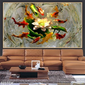 Tranh hoa sen giả ngọc và cá chép 3d wall Tranh hoa sen giả ngọc và cá chép 3d wall