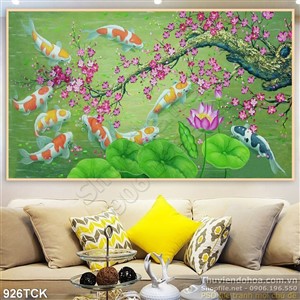 Tranh vẽ hoa đào và cá chép wall Tranh vẽ hoa đào và cá chép wall