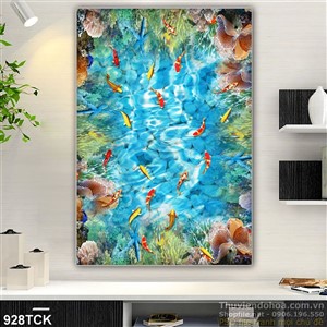Tranh bể cá chép đẹp ấn tượng 3d Tranh bể cá chép đẹp ấn tượng 3d