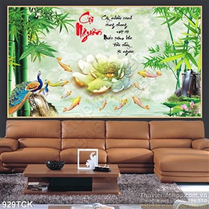 Tranh 3d cội nguồn và chim công Tranh 3d cội nguồn và chim công