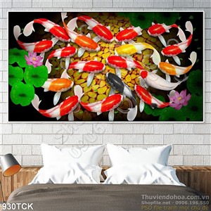 Tranh đàn cá chép sum vầy Tranh đàn cá chép sum vầy