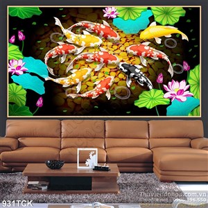 Tranh wall in uv vẽ cá chép đẹp 3d Tranh wall in uv vẽ cá chép đẹp 3d