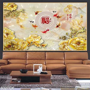 Tranh hoa mẫu đơn wall mạ vàng Tranh hoa mẫu đơn wall mạ vàng