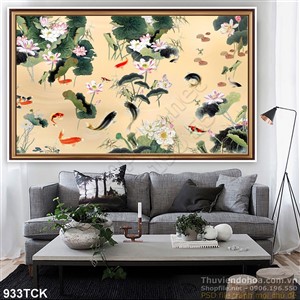 Tranh  vẽ các chép và hoa sen trang trí giấy dán tường Tranh  vẽ các chép và hoa sen trang trí giấy dán tường