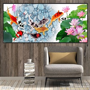 Tranh chép bơi và hoa sen đẹp Tranh chép bơi và hoa sen đẹp