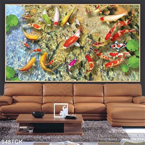 Tranh đàn koi 3d in uv chất lượng cao Tranh đàn koi 3d in uv chất lượng cao