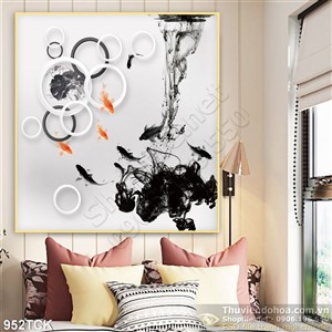 Tranh mực dầu cá chép in uv Tranh mực dầu cá chép in uv