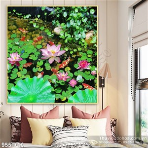 Tranh cá chép và hồ sen đẹp Tranh cá chép và hồ sen đẹp