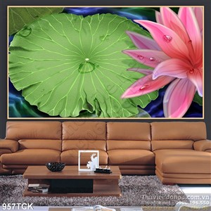 Tranh lá sen to xanh 3d in uv Tranh lá sen to xanh 3d in uv