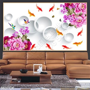 Tranh 3d cá chép hoa mẫu đơn Tranh 3d cá chép hoa mẫu đơn