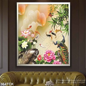 Tranh hoa sen và bầu trời xanh Tranh hoa sen và bầu trời xanh